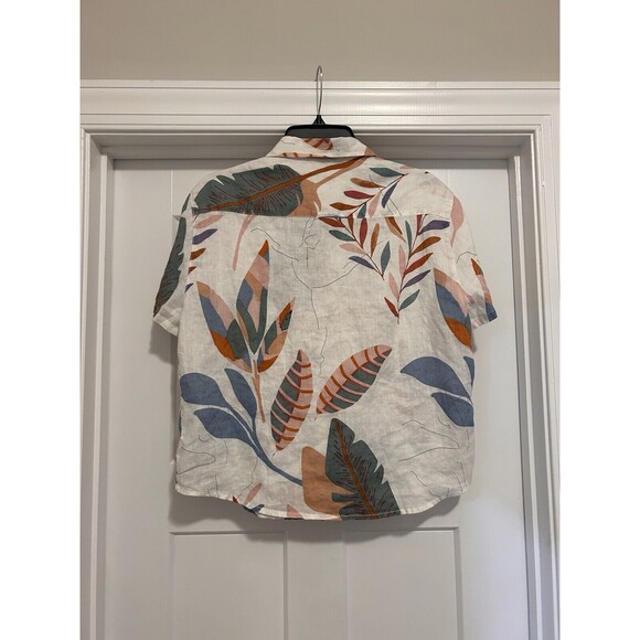 Vintage Cynthia Rowley Button Up Shirt 100% Linen Women’s Size Medium Tropical - Picture 3 of 3